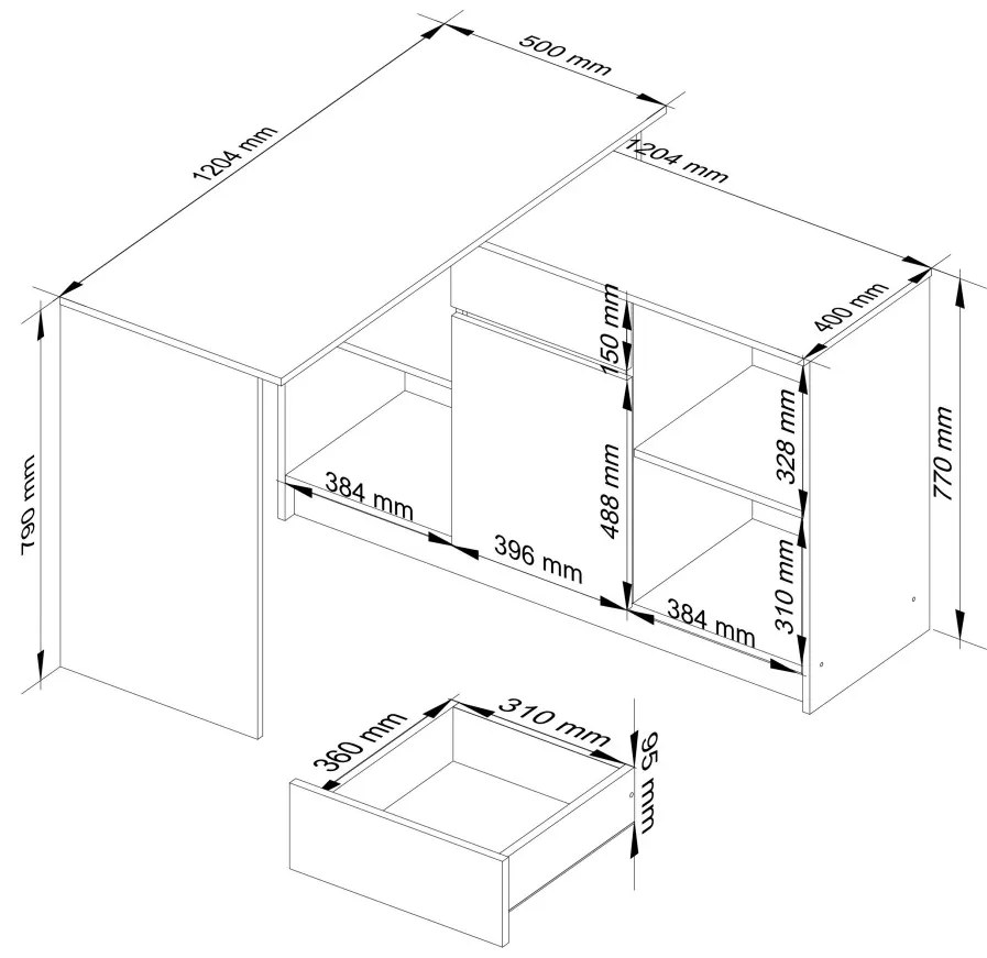 Rohový psací stůl B-17 s komodou bílý/grafitově šedý