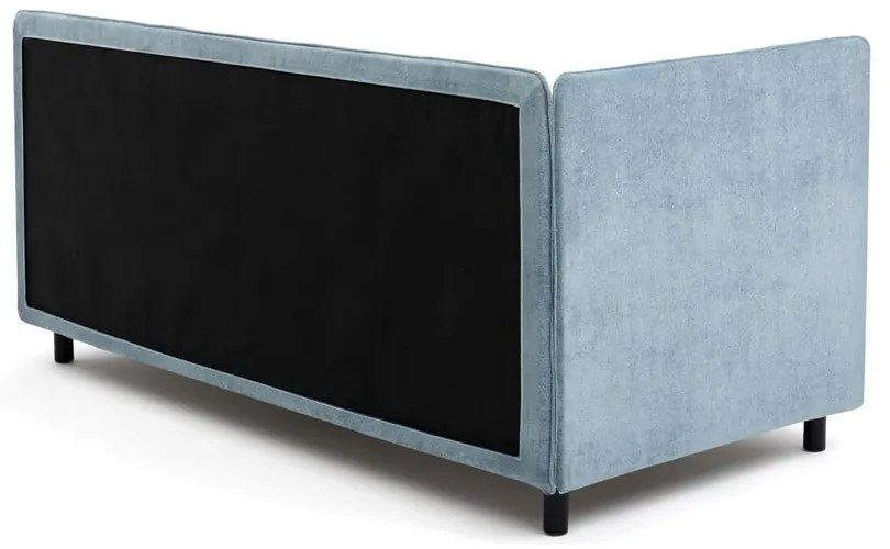 Modrá čalúnená jednolôžková posteľ s úložným priestorom s matracom 90x200 cm Avela – Bonami Selection