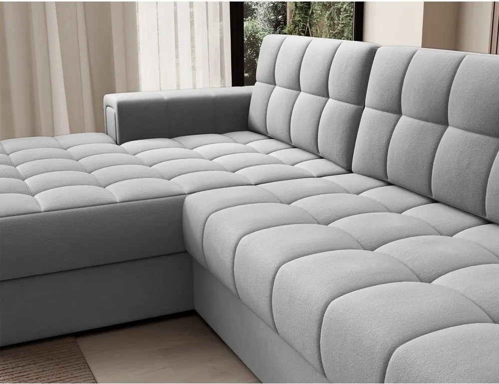 Sivá zamatová rozkladacia rohová pohovka (ľavý roh/s leňoškou) Blezalt – ELTAP