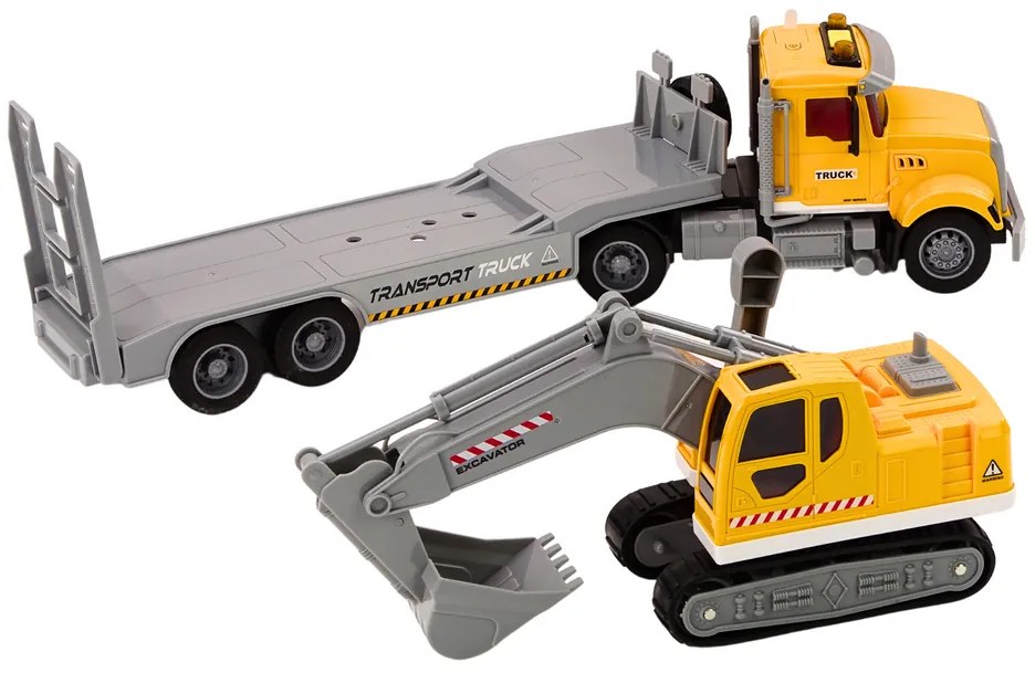 LEAN TOYS Nákladné auto Lora s bagrom, svetlá, zvuky - žltá