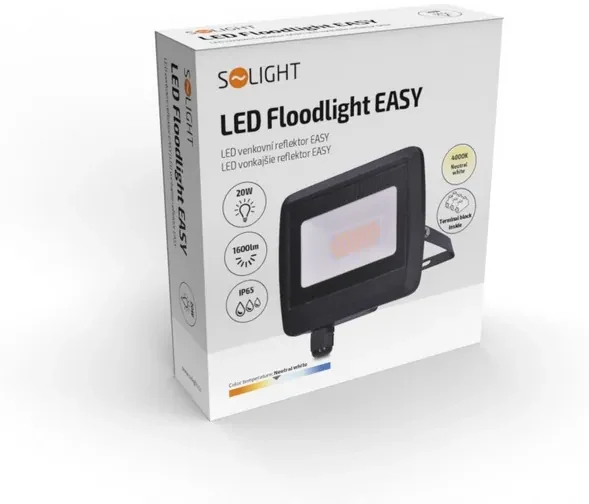 SOLIGHT LED reflektor Easy, 20W, 1600lm, 4000K, IP65, čierny