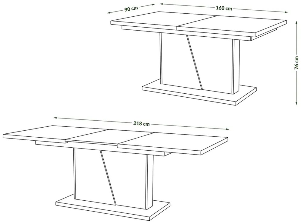 NOBLE NOIR Biely Mat/Antracit (Tmavo Šedý) - ROZKLADANÝ STÔL DO 218 cm, pre 8, 10 osôb.