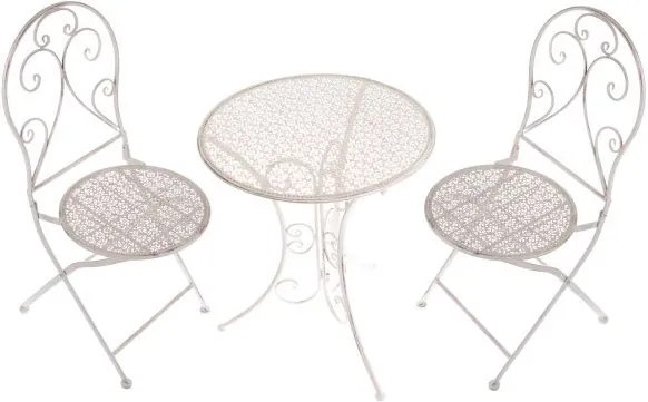 kovový stôl + 2 stoličky set biely