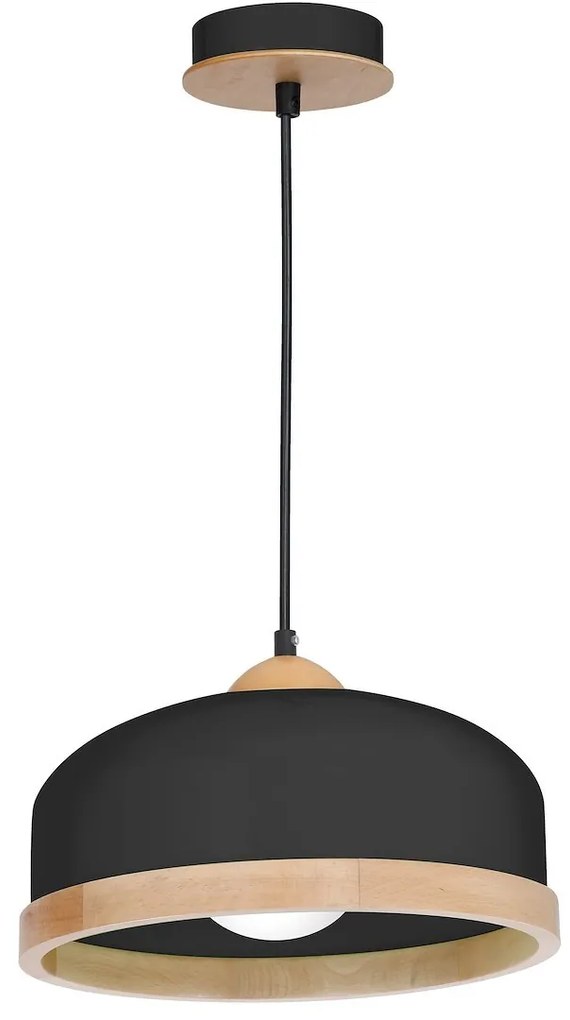 Závesné svietidlo Studio, 1x drevené/čierne kovové tienidlo, (fi 32cm), b/br