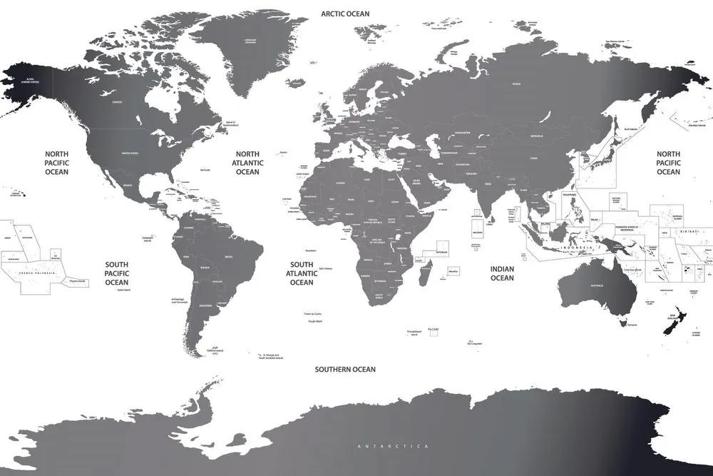 Tapeta mapa sveta s jednotlivými štátmi v šedej farbe - 300x200