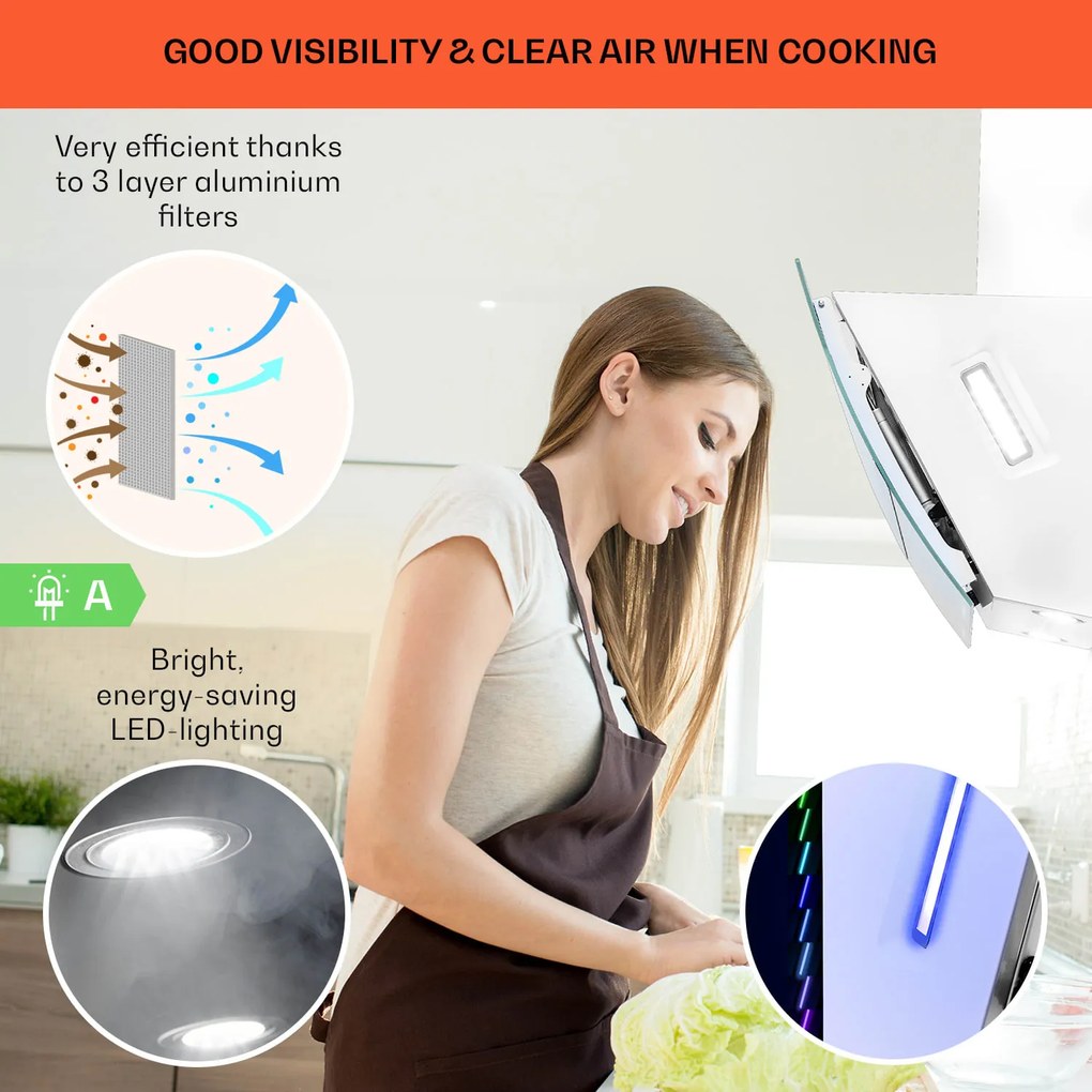 Klarstein Clara 90, digestor, 509 m³/h, dotykový displej, ambientné podsvietenie