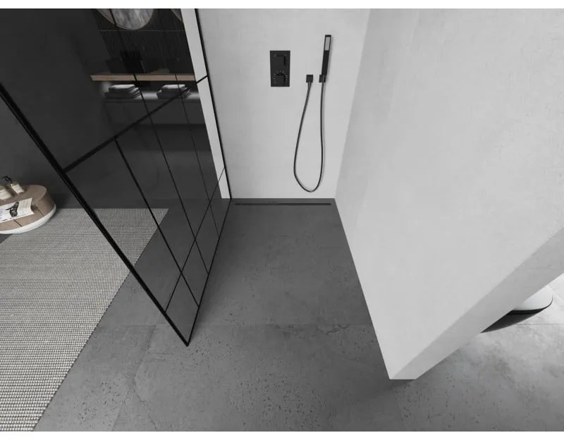 Mexen Kioto L, sprchová zástena Walk-In 80 x 200 cm, 8mm číre sklo čierny vzor, čierny profil, 800-080-103-70-78