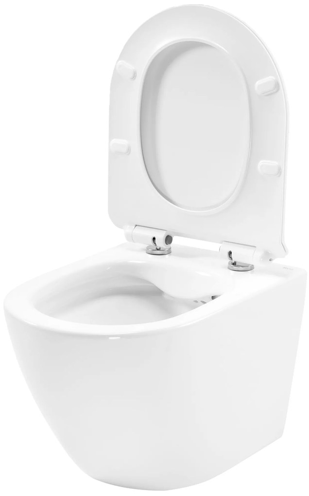 Rea Carter, závesné Rimless WC 49 x 37 cm vrátane duroplastového sedátka s pomalým zatváraním, biela, REA-C1400