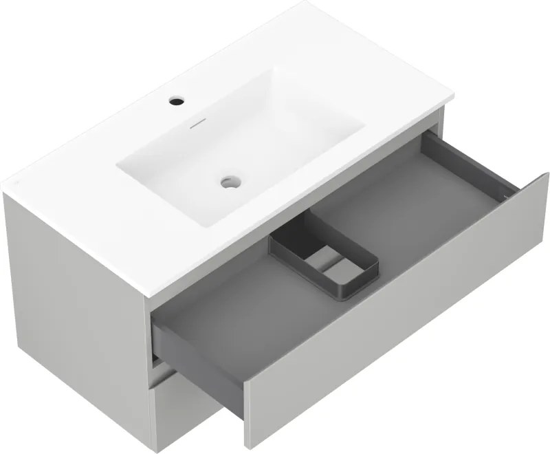 Mexen Orio, kúpeľňová skrinka 90 cm s umývadlom Otis, 2 zásuvky, šedá matná/biela matná, 91A10-09047-2-BFF62-W18M01