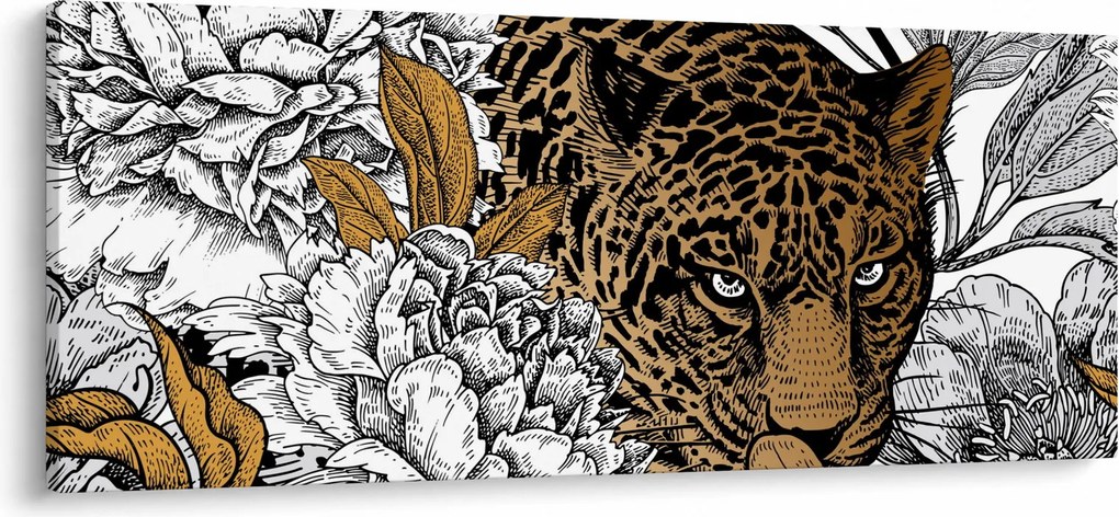 Obraz - Leopard medzi kvetmi (120x50 cm)