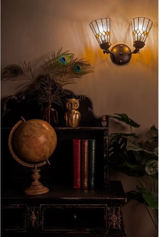 Nástenná Tiffany lampa 2 tienidlá žlté detaily Yello - 30*23*23 cm E14/max 2*25W