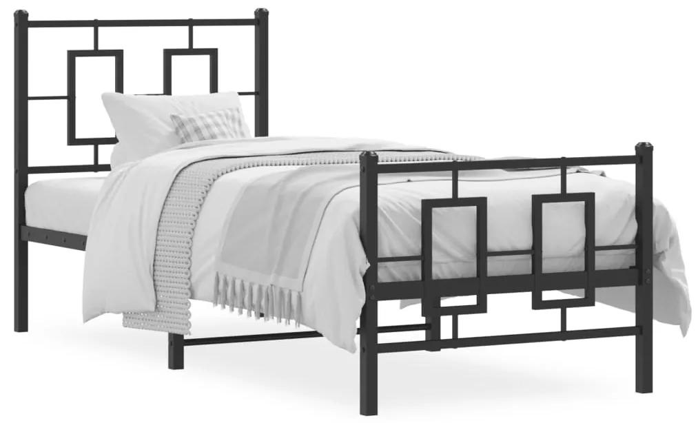 Kovový rám postele s čelom a podnožkou čierny 75x190 cm 374249