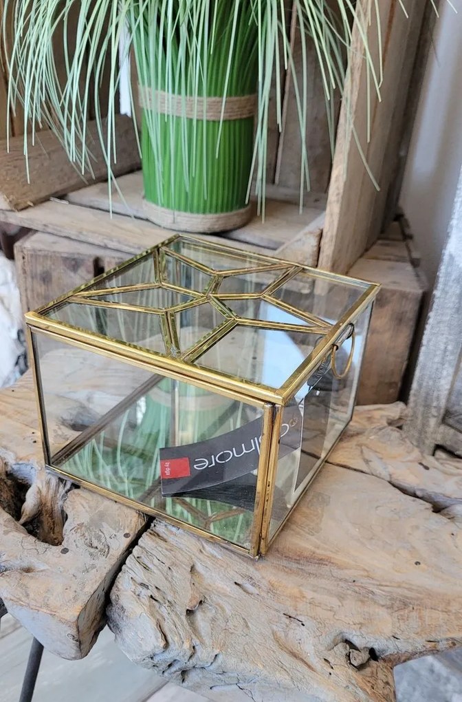 Sklenená šperkovnica so zlatým antik lemom Alex antique - 15*15*12 cm