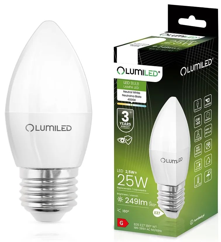 Žiarovka LED sviečka 2,5W E27 249LM NB