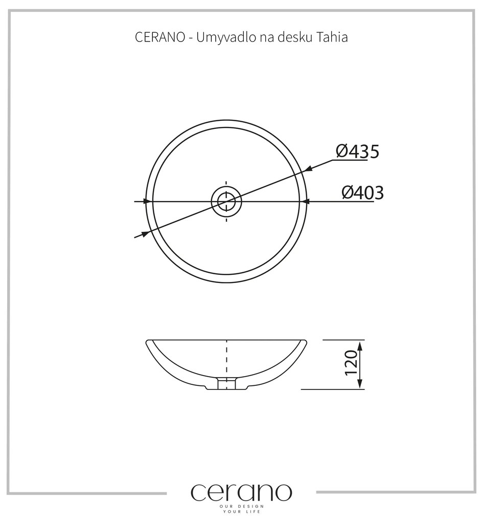 Cerano Tahia, umývadlo na dosku ⌀ 43 cm, čierna, CER-CER-403380