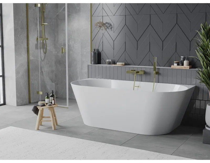 Mexen Oval Slim, voľne stojaca vaňa ku stene 170 x 80 cm, biela lesklá, zlatý matný prepad, 52661708000-55
