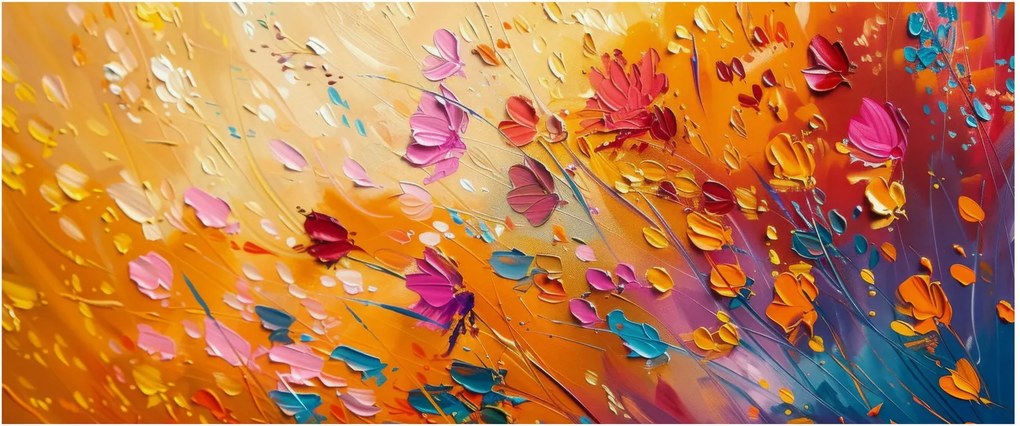 Obraz - Maľba farebných kvetov (120x50 cm)