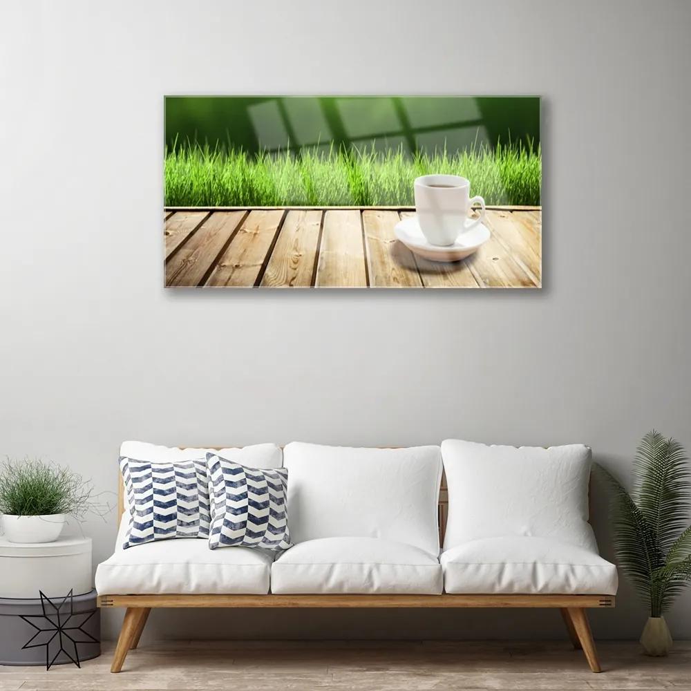 Skleneny obraz Tráva hrnček príroda 125x50 cm