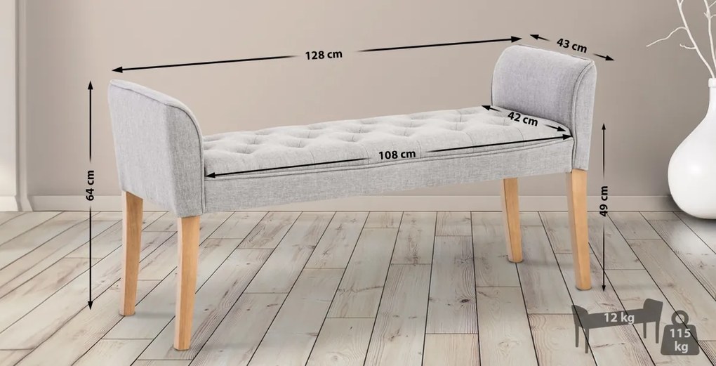 Lavica Cleopatra Chaiselongue látka, nohy antik svetlé - Svetlo sivá