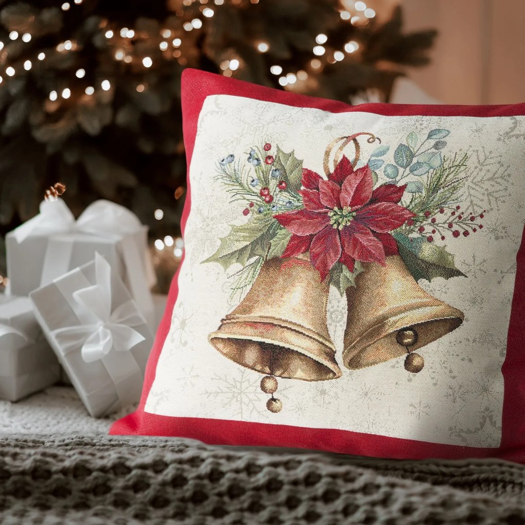 VIANOČNÁ GOBELÍNOVÁ DEKORAČNÁ OBLIEČKA NA VANKÚŠ MERRY 45X45 CM VZOROVANÁ