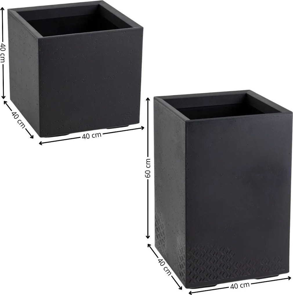 Sada 2 ks květináčů BETONIQUE 40x40/60x40 cm beton černá