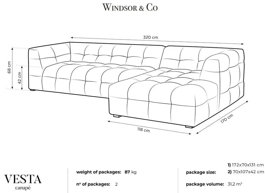 Sivá zamatová rohová pohovka Windsor &amp; Co Sofas Vesta, pravý roh