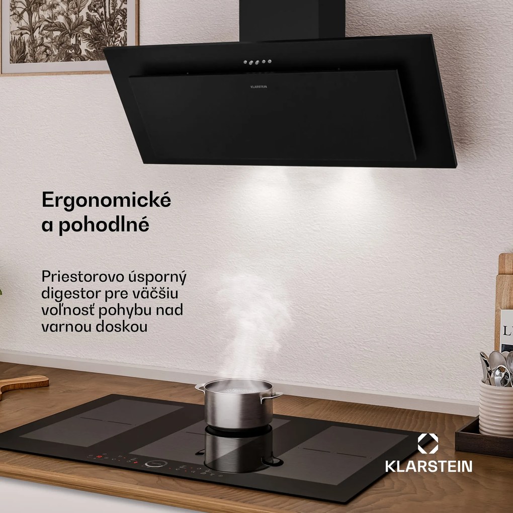 Klarstein Athena šikmý digestor | režim odsávania vzduchu a recirkulácie | 404 m³/h | 56 W | 90 cm