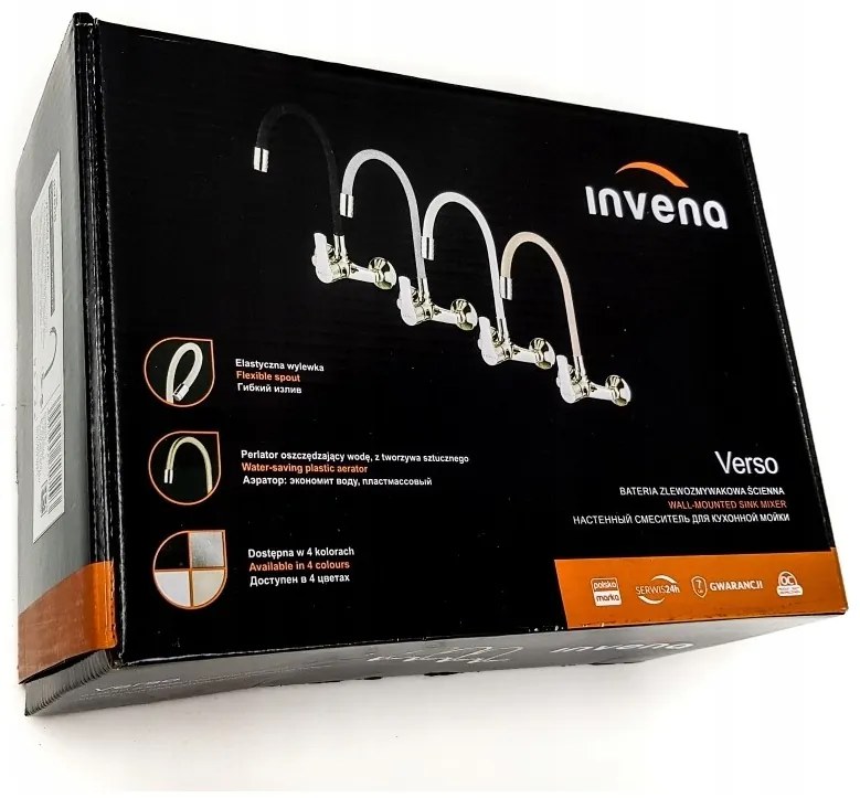 Invena Verso, nástenná kuchynská batéria 150mm s elastickým ramenom, biela-chrómová, INV-BC-82-E2S-L