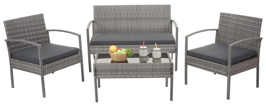 Záhradná súprava 2 kresiel, pohovky a stolíka HWC-F56 - sivá, vankúše tmavosivá