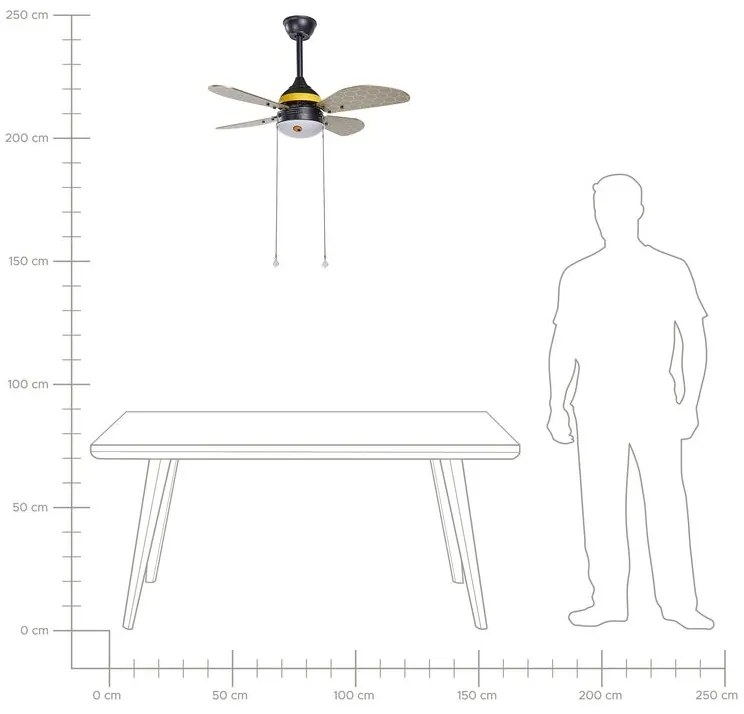 Stropný ventilátor so svetlom čierna/žltá DOLORES Beliani