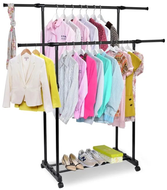 Vešiakový stojan na kolieskach DARA čierny