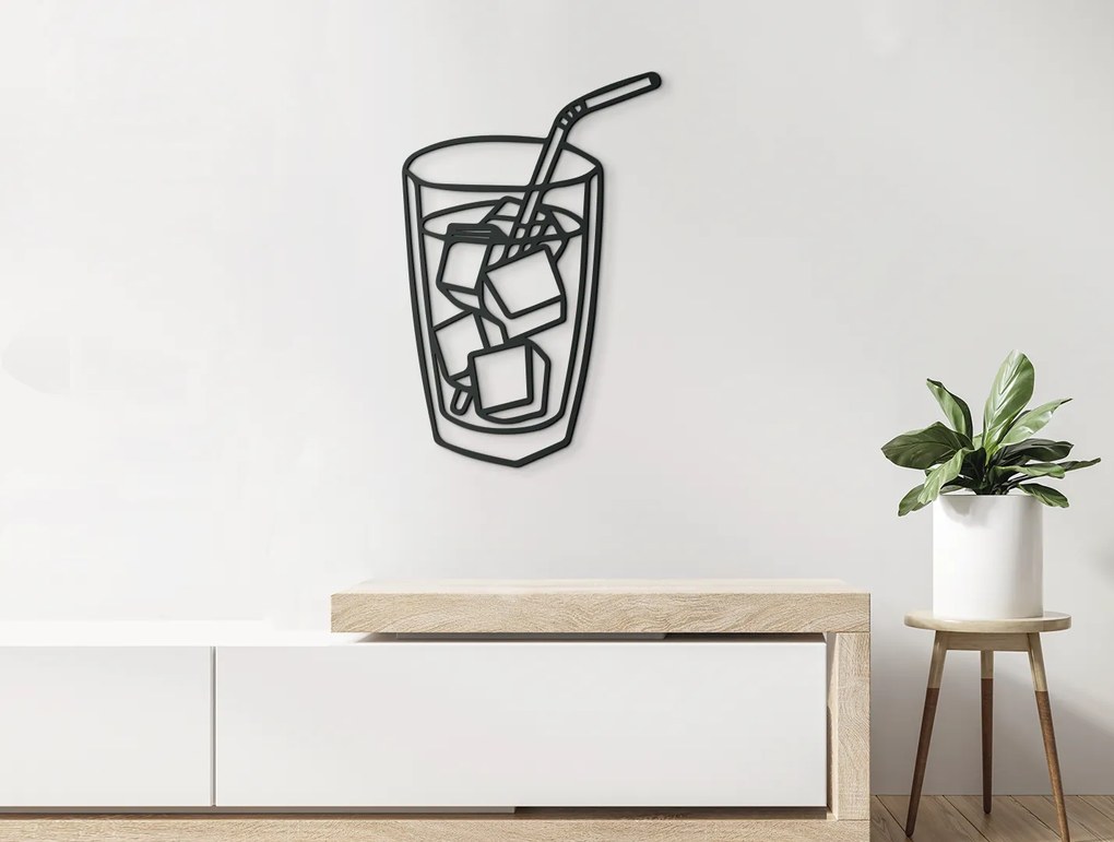 drevko Drevená nálepka Ľadový nápoj so slamkou Rozmer obrazu: 44,5 x 29 cm, Farba dekorácie: Čierna