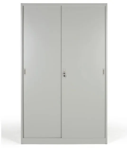Kovová skriňa s posuvnými dverami, 4 police, 1200 x 1990 x 450 mm, svetlo sivá