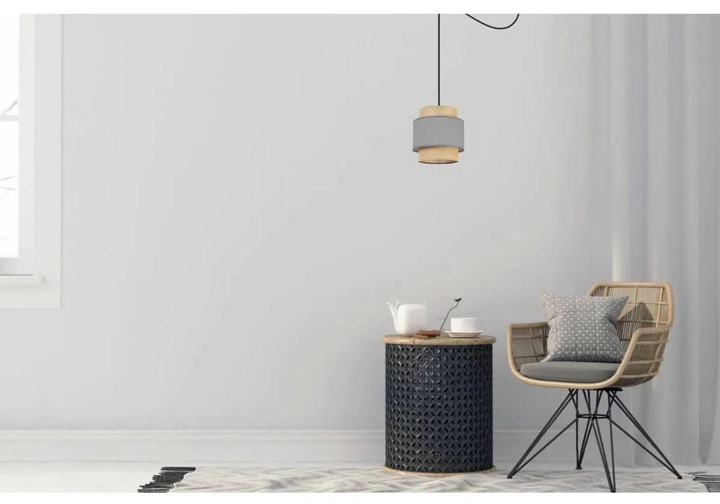 Závesné svietidlo Boho Spider, 1x jutové/sivé textilné tienidlo