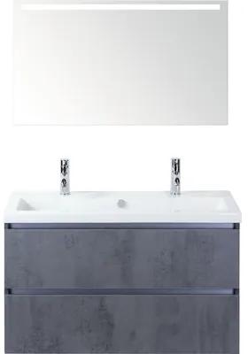 Kúpeľňový nábytkový set Vogue 100 cm s keramickým umývadlom 2 otvormi na kohúty a zrkadlom s LED osvetlením betón antracitovo sivá