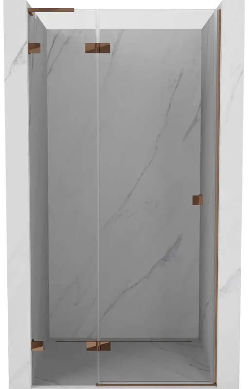 Mexen Lunar L, výklopné ľavé sprchové dvere 125 cm, 8mm číre sklo, ružové zlato profil, 834L-125-000-60-00-L