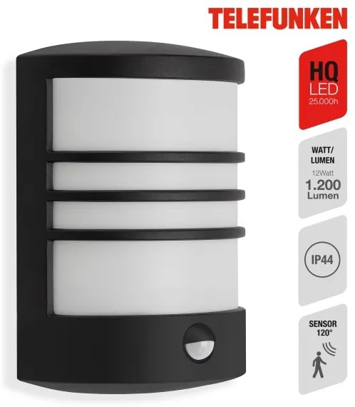 Telefunken 315505TF-LED Vonkajšie nástenné svietidlo so senzorom LED/12W/230V IP44