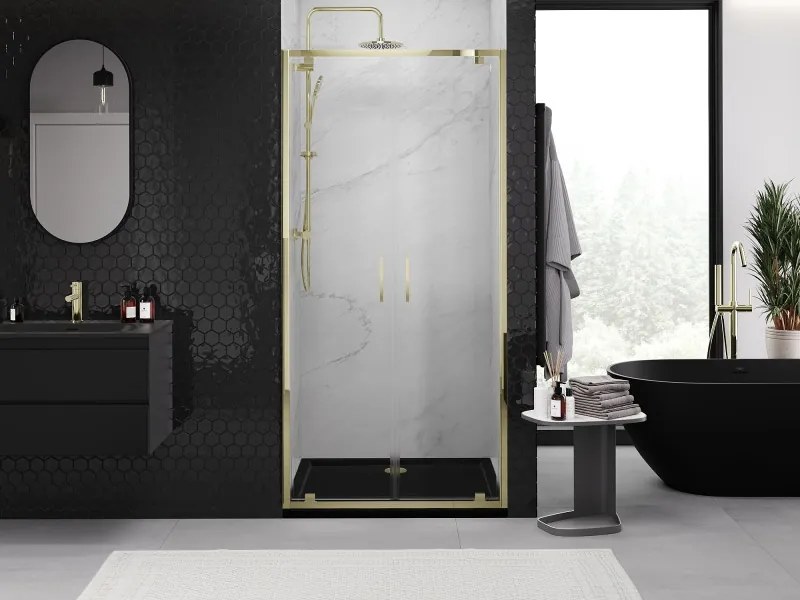 Mexen Exo, dvojité výklopné sprchové dvere 90 cm, číre sklo, zlatá, 8182-090-000-50-00