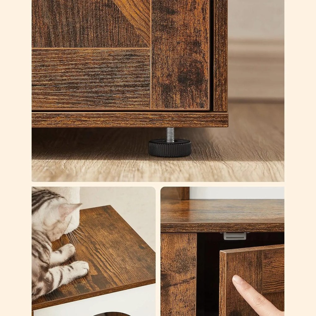 Mačací strom, nábytok pre mačky, s hojdacou sieťou, rustikálny hnedý