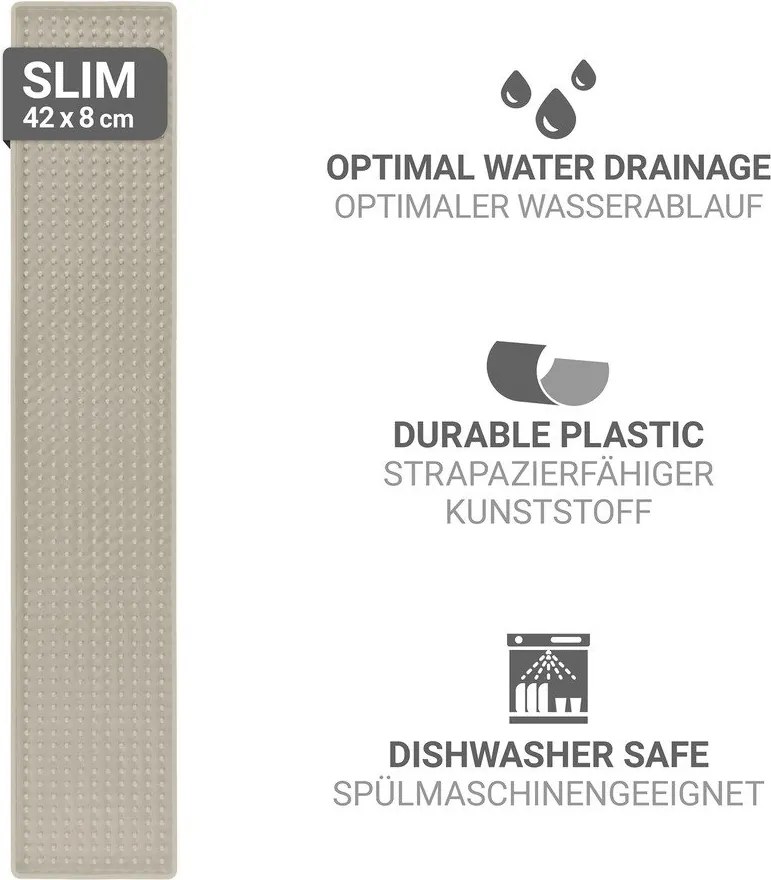 Béžová plastová odkvapkávacia podložka na riad 42x8 cm Slim – Wenko