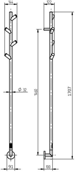 P.M.H. LS1B - Elektrický sušiak na uteráky LISA, 24 W/230 V, 170 cm, IP44, čierny