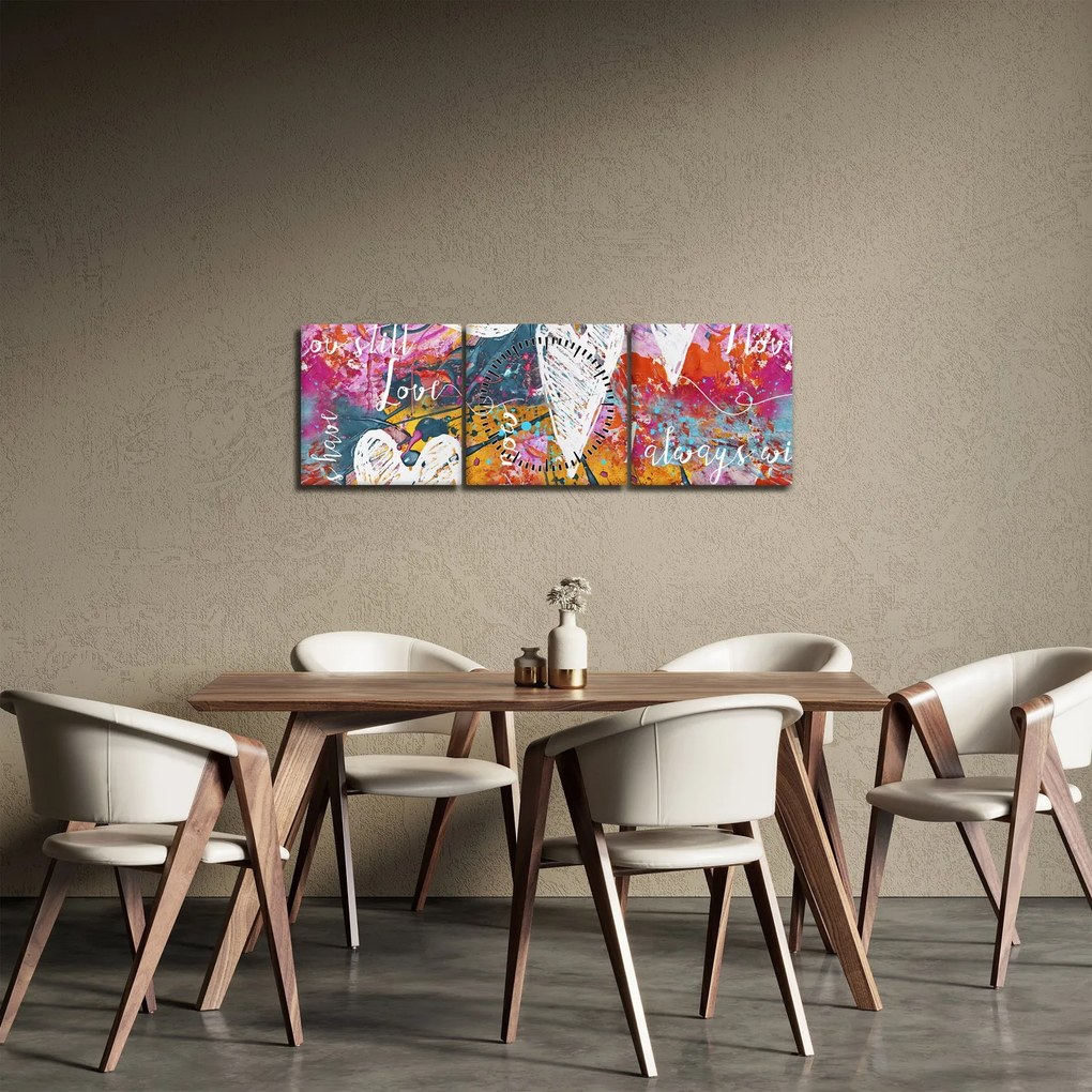 Obraz - Srdce na abstraktnom pozadí (s hodinami) (90x30 cm)