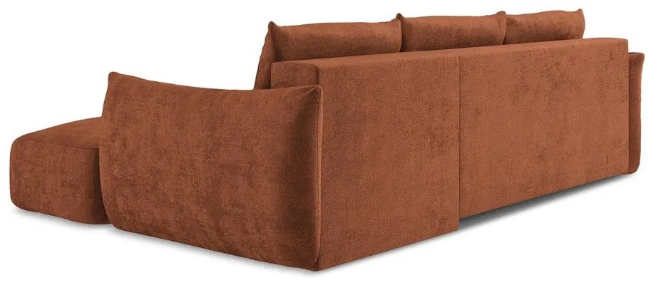 Terakotová ženilková rozkladacia rohová pohovka (pravý roh/s leňoškou) Leila – Makamii