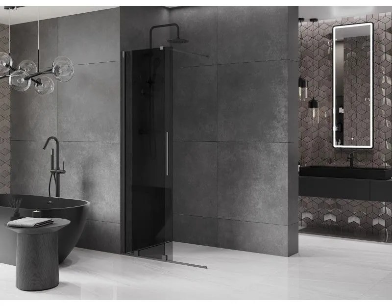 Mexen Velar, sprchová zástena s posuvnými dverami Walk-in 85 x 200 cm, 8mm šedé sklo, brúsený grafit, 871-085-000-43-95