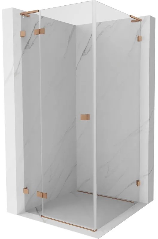 Mexen Lunar, L sklápací sprchový kút ľavý 80 x 80 cm, 8mm číre sklo, profil medená matná, 834L-080-080-65-00-L