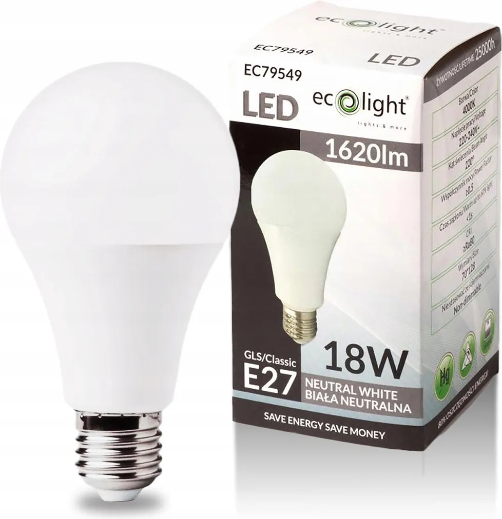 LED žiarovka E27 18W = 130W SMD 180W 4000K Neutrálna Premium Neblikajúca Silná
