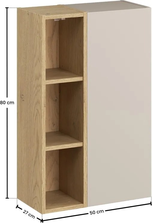 Závesná kúpeľňová skrinka UNI 50 cm kašmírová/dub cremona