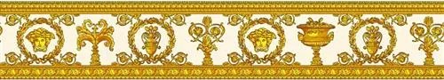 Vliesové bordúry na stenu Versace III 34305-2, rozmer 5 m x 9 cm, barokový kvetinový vzor čierno-oranžový, A.S. Création