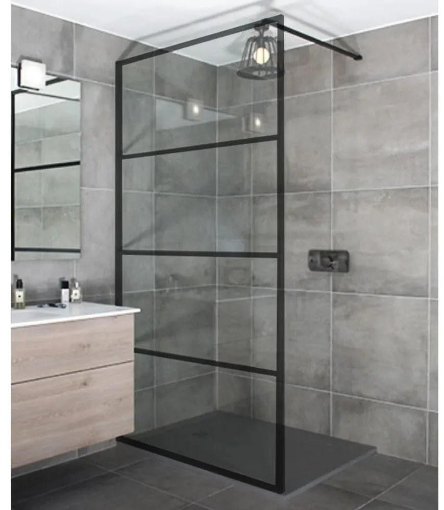 Walk-in čierna sprchová stena 110, 200cm, 8mm