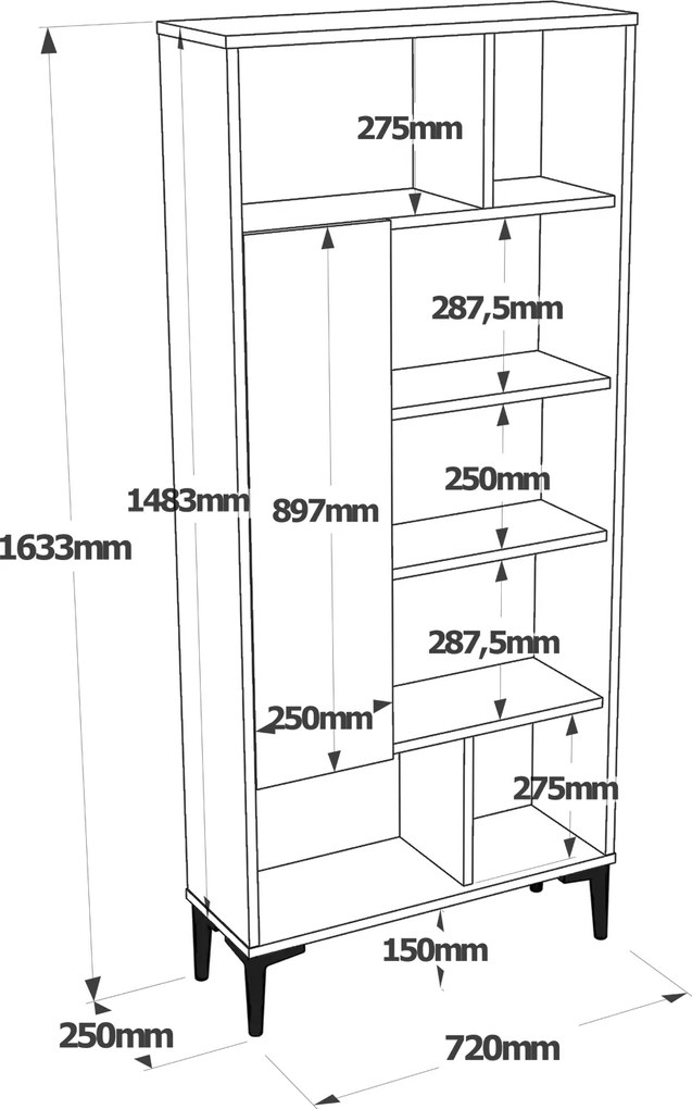 Knižnica Houseland Zara dub Stirling/antracitovo sivá
